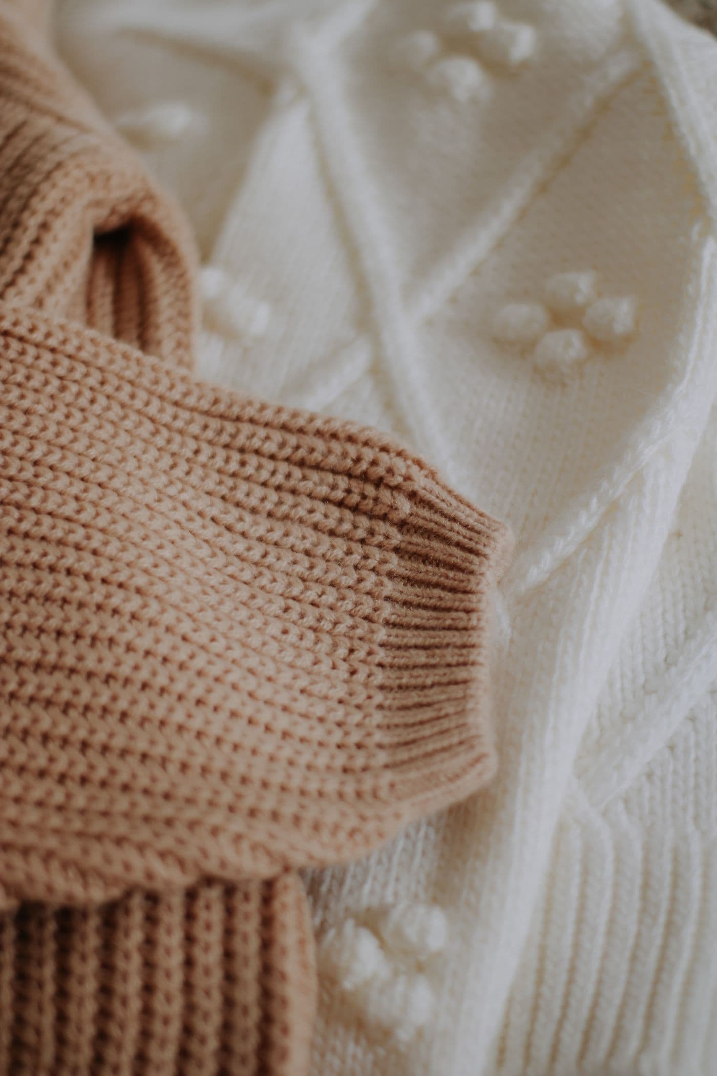 Neutral knitwear textures and stitches